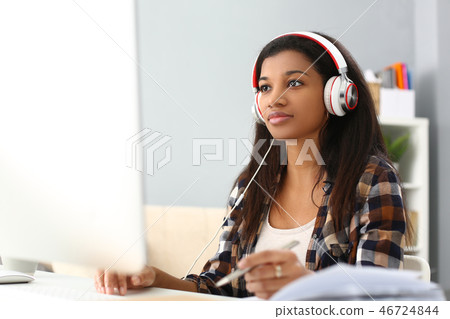 Black ordinary female designer workplace Black ordinary female designer workplace 46724844