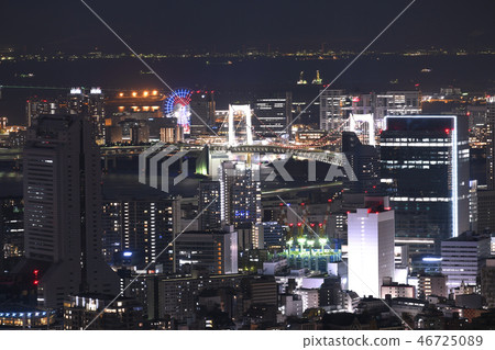 Tokyo cityscape in Japan Overlooking the cityscape such as Rainbow Bridge and Fuji TV (Night view) Tokyo cityscape in Japan Overlooking the cityscape such as Rainbow Bridge and Fuji TV (Night view) 46725089