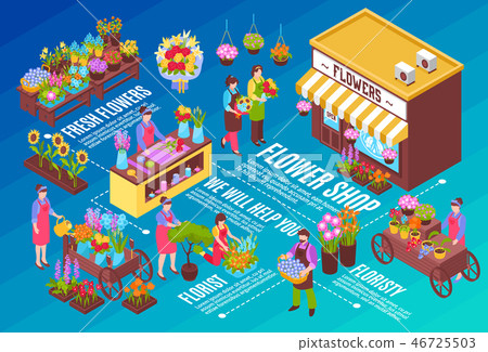 Florist Market Isometric Background Florist Market Isometric Background 46725503