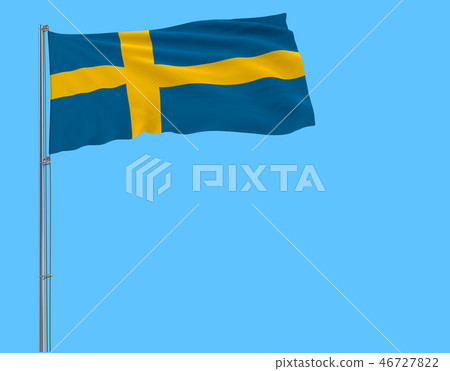 Isolate flag of Sweden on a flagpole fluttering Isolate flag of Sweden on a flagpole fluttering 46727822