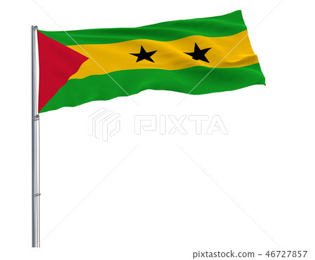 Flag of Sao Tome and Principe on the flagpole. 46727857