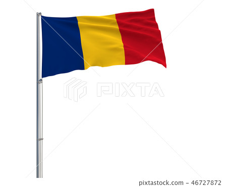 Flag of Romania on the flagpole fluttering Flag of Romania on the flagpole fluttering 46727872
