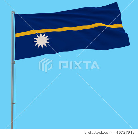Isolate flag of Nauru on a flagpole fluttering. Isolate flag of Nauru on a flagpole fluttering. 46727913