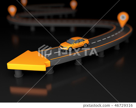 highway arrow at the end of a road with car highway arrow at the end of a road with car 46729316