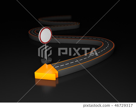 highway arrow at the end of a road with road sign. highway arrow at the end of a road with road sign. 46729317