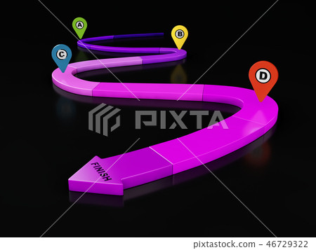 pink line with arrow at the end and checkpoints pink line with arrow at the end and checkpoints 46729322
