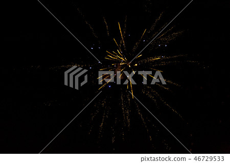 Image of colored fireworks on the black sky in summer Image of colored fireworks on the black sky in summer 46729533