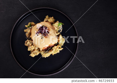 roasted meat with cabbage and demi glace sauce roasted meat with cabbage and demi glace sauce 46729933