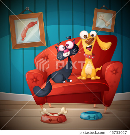 Cat and dog - cartoon illustration. 46733027