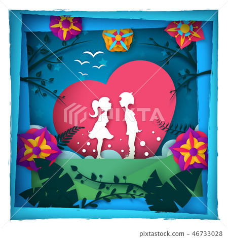 Boy and girl love - paper illustration. 46733028