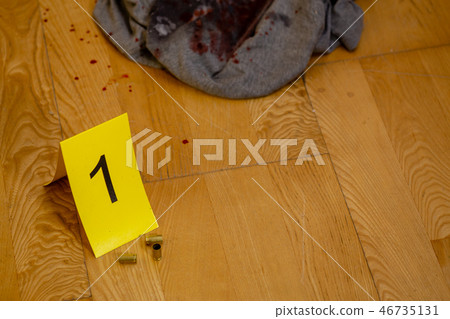 Bullets and gun at crime scene Bullets and gun at crime scene 46735131