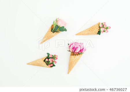 Floral concept with pink peonies, roses petals Floral concept with pink peonies, roses petals 46736027