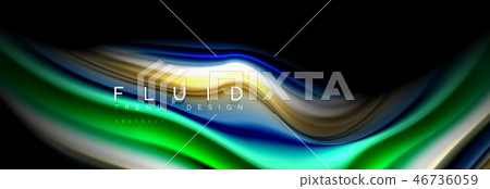 Bright colorful liquid fluid lines on black, modern abstract background 46736059
