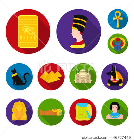 Ancient Egypt flat icons in set collection for design. The reign of Pharaoh vector symbol stock web Ancient Egypt flat icons in set collection for design. The reign of Pharaoh vector symbol stock web 46737449