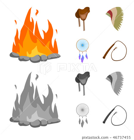 Saddle, Indian mohawk, whip, dream catcher.Wild west set collection icons in cartoon,monochrome Saddle, Indian mohawk, whip, dream catcher.Wild west set collection icons in cartoon,monochrome 46737455