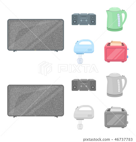 Electric kettle, music center, mixer, toaster.Household set collection icons in cartoon,monochrome 46737783