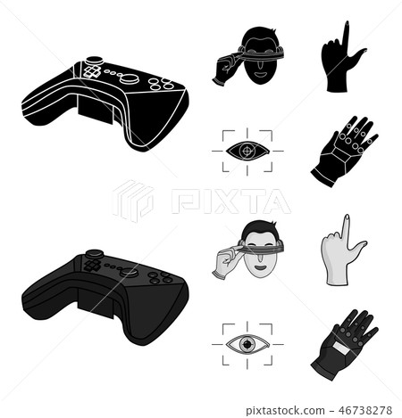 Virtual, reality, helmet, computer, technology, .Virtual reality set collection icons in black 46738278