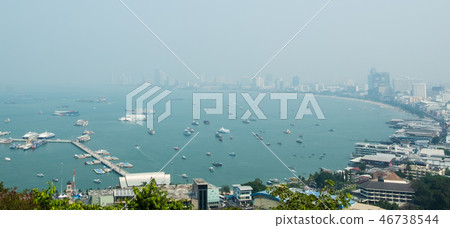 dust fog air pollution at Pattaya beach view point dust fog air pollution at Pattaya beach view point 46738544