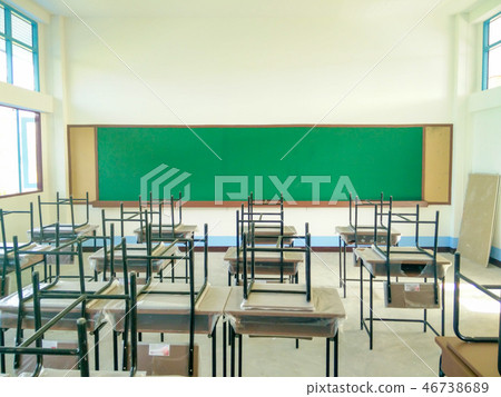 empty classroom with blackboard and desk 46738689