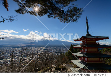 Mt. Fuji with Chureito Pagoda in autumn 46739512