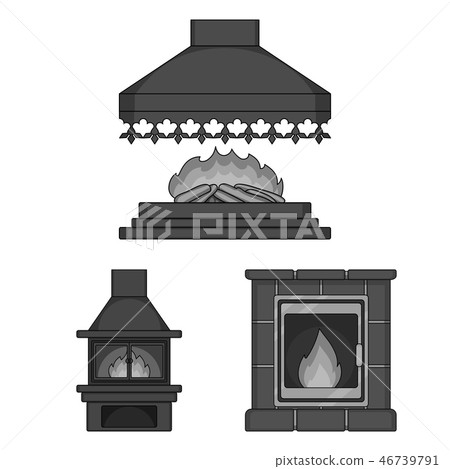 Different kinds of fireplaces monochrome icons in set collection for design.Fireplaces construction Different kinds of fireplaces monochrome icons in set collection for design.Fireplaces construction 46739791