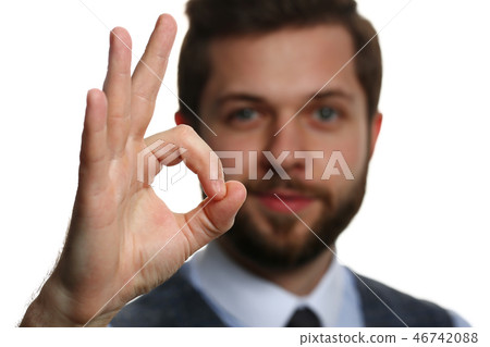Male arm show OK or confirm during conference Male arm show OK or confirm during conference 46742088