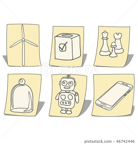 Set of drawings in children style on sheets of paper isolated on white background. Vector cartoon 46742446
