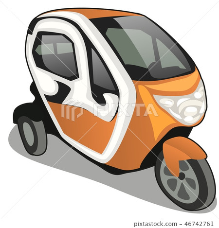 Three-wheeled electric car isolated on white background. Vector cartoon close-up illustration. Three-wheeled electric car isolated on white background. Vector cartoon close-up illustration. 46742761