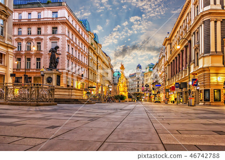 Graben, a famous Vienna street with the Plague Column and famous Graben, a famous Vienna street with the Plague Column and famous 46742788