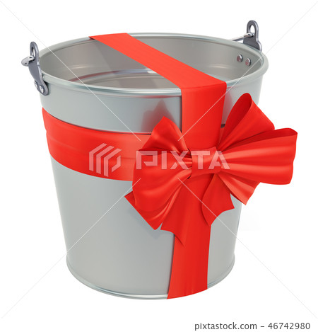 Gift concept. Bucket with bow and ribbon 46742980