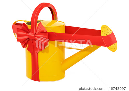 Gift concept. Watering can with bow and ribbon 46742997