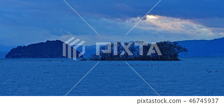 Scenery at sunset of Lake Biwa Scenery at sunset of Lake Biwa 46745937