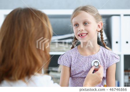 Little child at pediatrician reception Little child at pediatrician reception 46746866