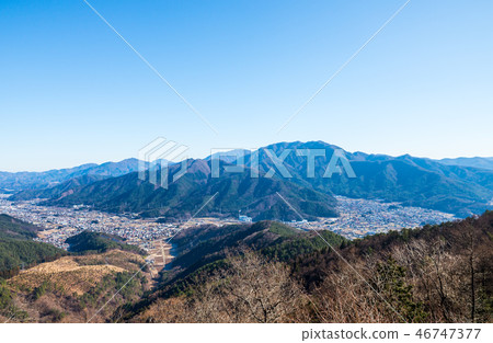 從荒山山御殿（山梨縣富士吉田市）看的山景和城鎮景觀*照片攝於2016年12月 46747377
