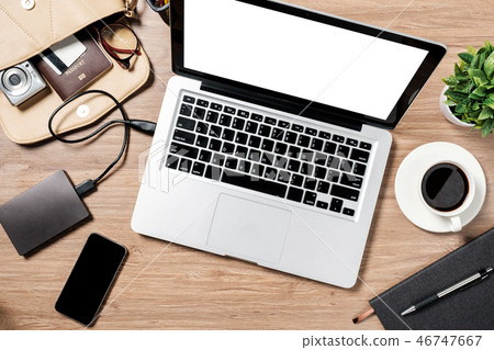 Top view of Mockup blank screen laptop Top view of Mockup blank screen laptop 46747667