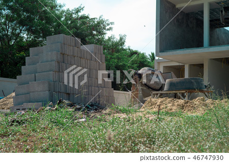 Landscape of construction site with materials pile 46747930