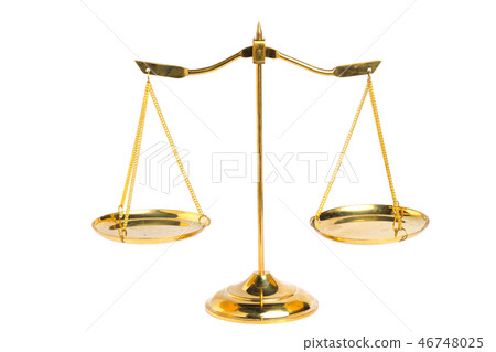 Gold brass balance scale isolated on white 46748025
