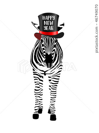Zebra with black hat. Happy new year concept.  46749070