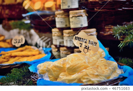 Outdoor stand with cheese and other food Outdoor stand with cheese and other food 46751083