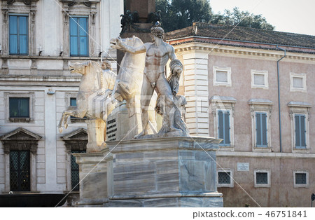 Rome, Italy - December 28, 2018: Obelisk and Fountain of Castor and Pollux in Piazza del Quirinale 46751841