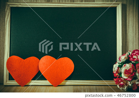 2 heart put on floor with blackboard, sweet rose 46752800