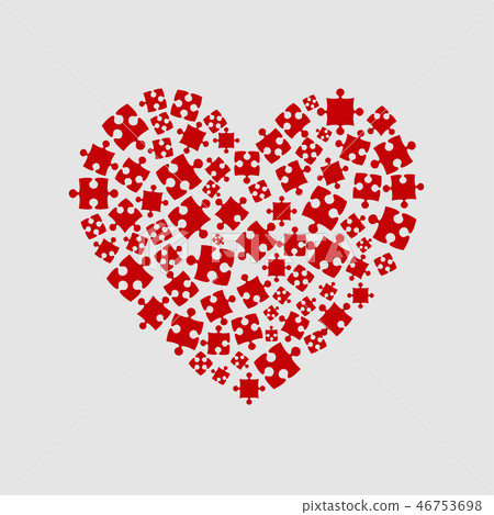 Red pieces puzzle of romantic heart. Jigsaw love. Red pieces puzzle of romantic heart. Jigsaw love. 46753698