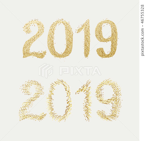 New Year 2019. Golden text with bright confetti 46755328