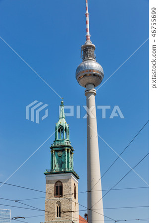 Berlin Tv Tower and St. Mary Church, Germany. Berlin Tv Tower and St. Mary Church, Germany. 46755699