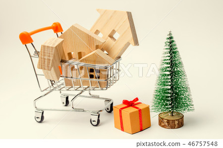 Wooden houses and Christmas tree. Christmas  46757548