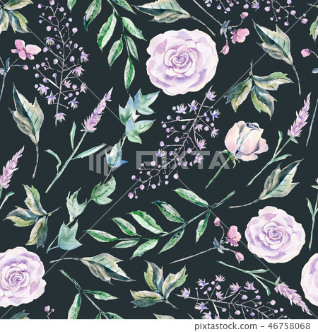 Watercolor seamless pattern with luxery flowers. Wild herbs Watercolor seamless pattern with luxery flowers. Wild herbs 46758068