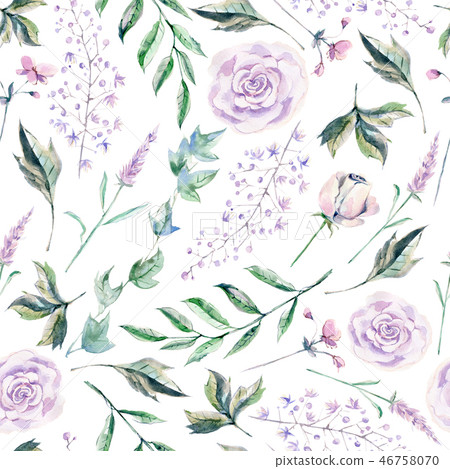 Watercolor seamless pattern with luxery flowers. Wild herbs Watercolor seamless pattern with luxery flowers. Wild herbs 46758070