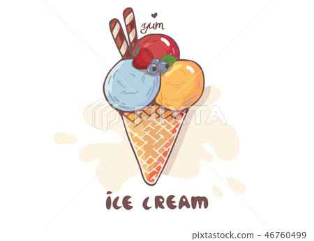 ice cream balls in the waffle cone isolated on... - Stock Illustration ...