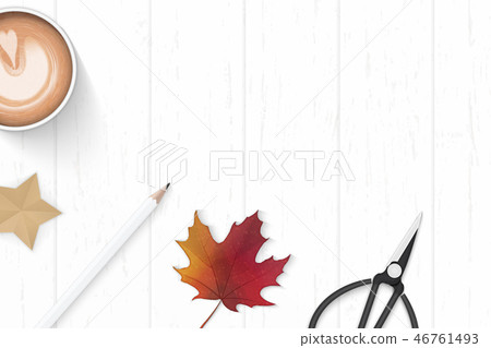 Flat lay top view elegant white paper composition 46761493