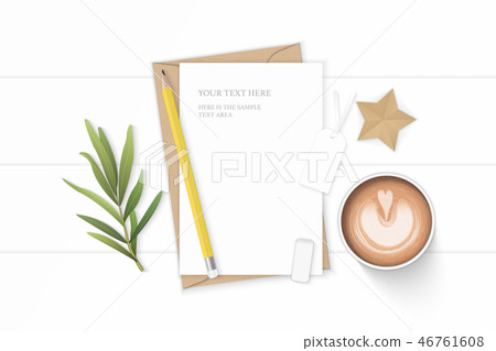 Flat lay top view elegant white paper composition Flat lay top view elegant white paper composition 46761608